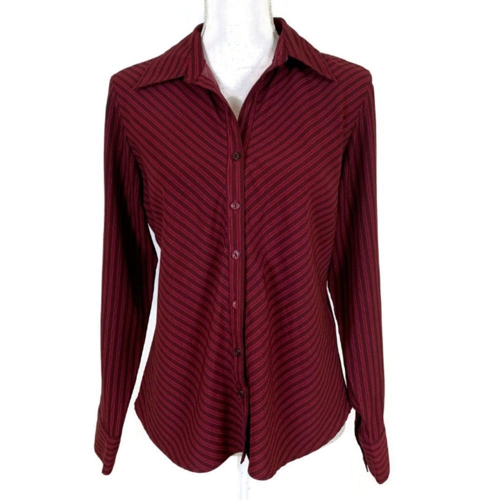 Womens NINETY Button Down Shirt Red Black‎ Blouse M